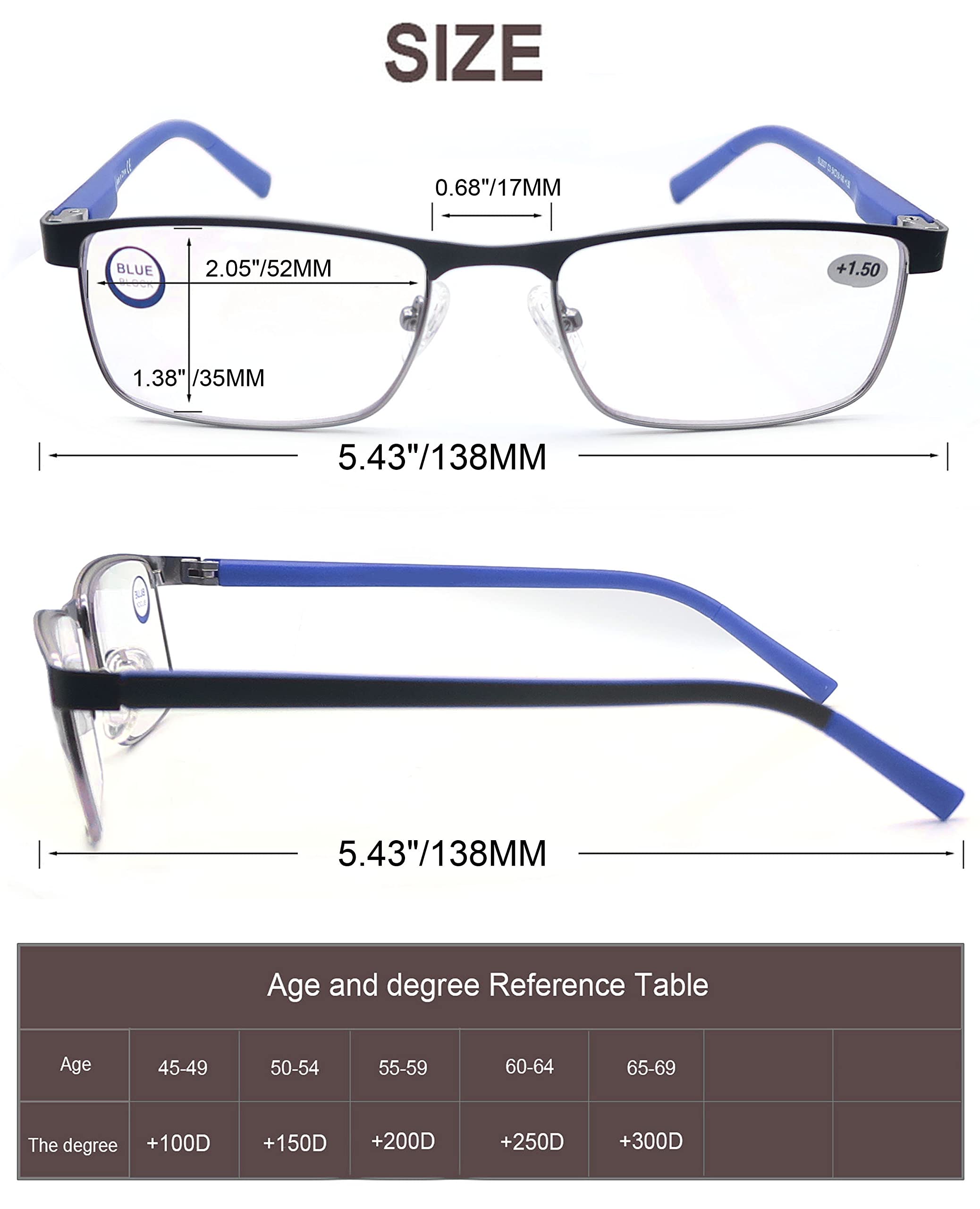 MODFANS Un Pack de 3 Gafas de Lectura Hombres Mujeres Anti Luz Azul,Rectangular Metal Acero Inoxidable - Lente Clara,Vision Clara - Ligeras Comodas,Colores Mezclados