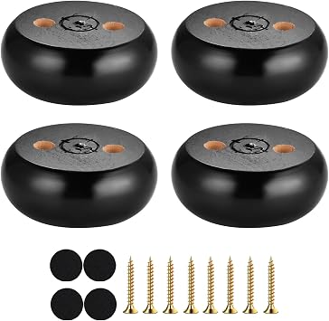 Michanco 30MM Furniture Legs 1 Inch Set of 4,Round Short Replacement Wood Bun Feet for Couch Sofa Ottoman Screw in Black