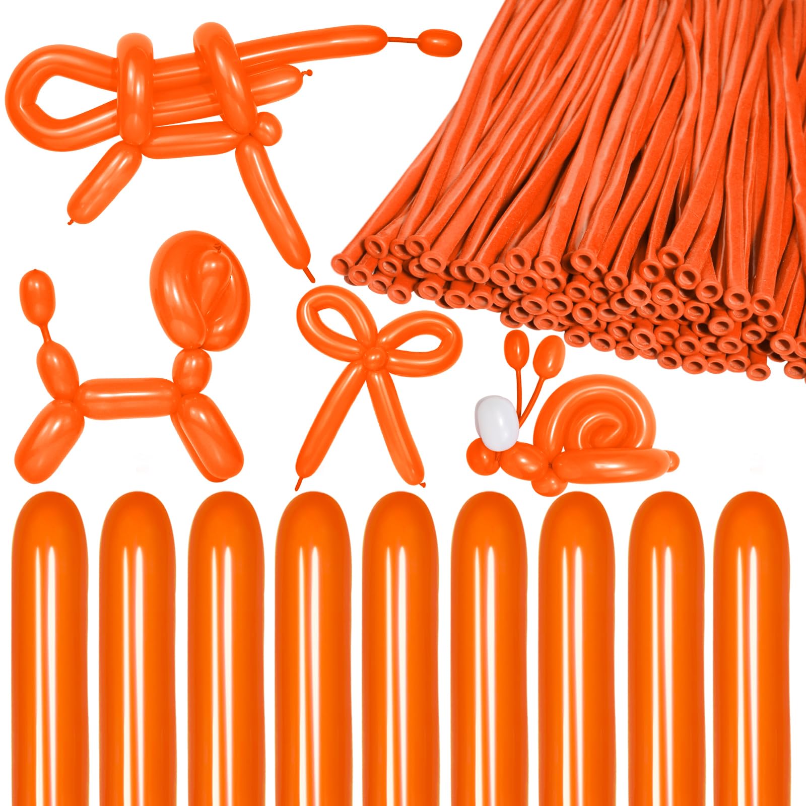 KAWKALSH 150pcs 260 Balloon Orange, Long Skinny Balloons for Tying Balloon Arch, Twisting Balloons for Party Balloons Garland Animals Modeling, Birthday, Wedding, Party Decorations（Orange）