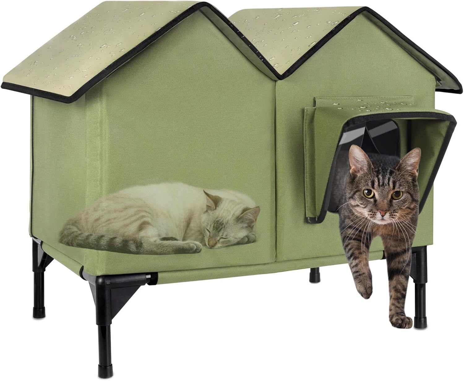 Large Outdoor Cat House Weatherproof, Elevated Outside Cat House for Outdoor Cats, Waterproof Insulated Feral Cat Shelter for Multiple Cats Small Dogs (Green, Large)