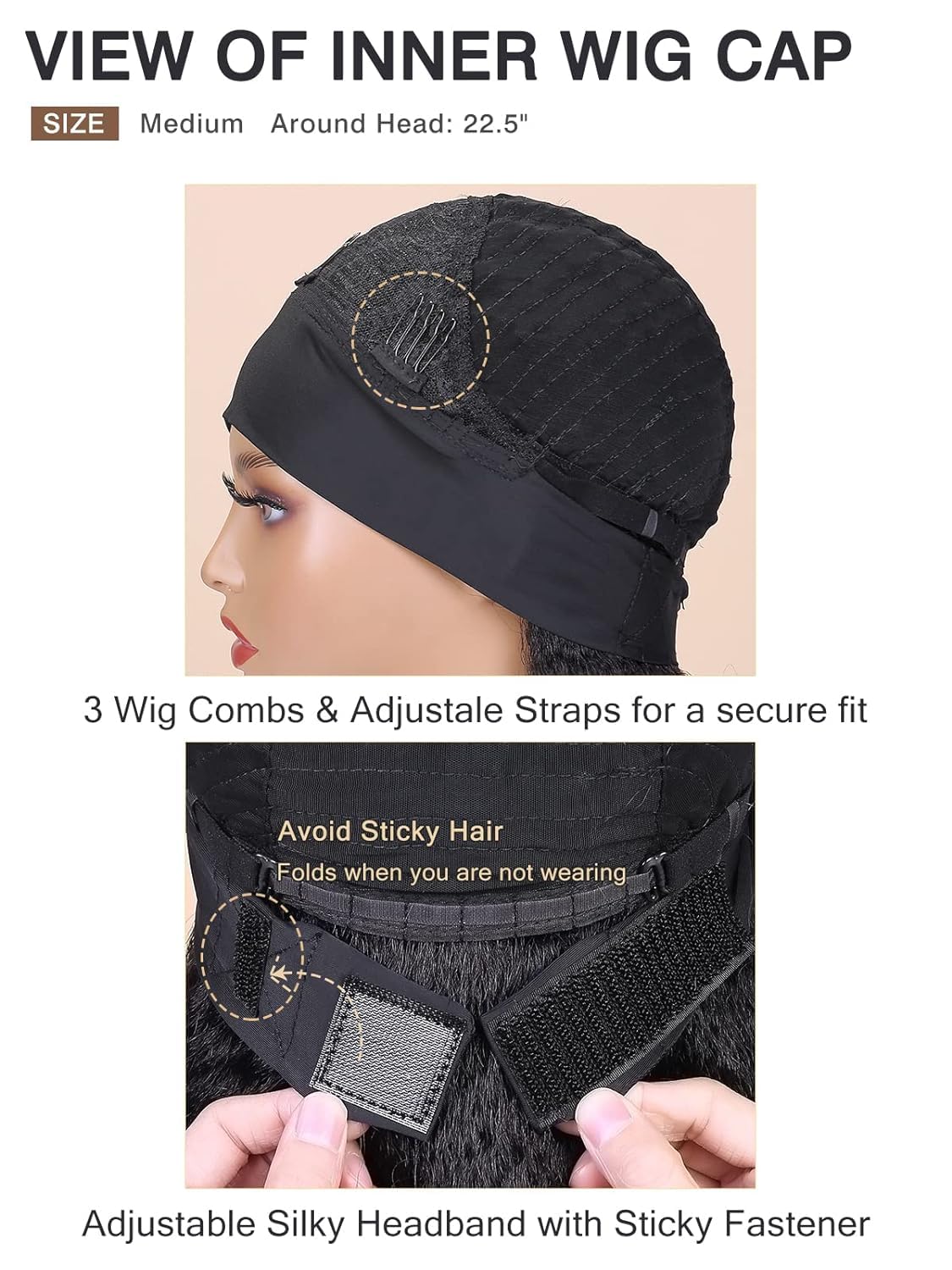 WIGNEE 18 Inches Kinky Straight Headband Wig for Women Yaki Straight Wigs with Black Headband Kinky Afro Wigs For Black Women