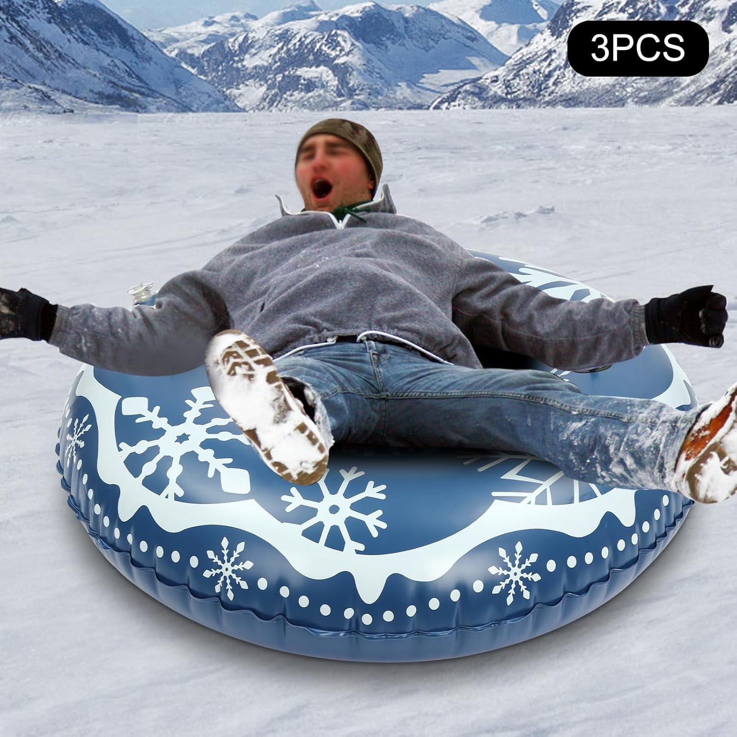 3Pcs PVC Ski Circle, Snow Sleds, 40 Inch Inflatable Snow Sled, Outdoor Sledding Snow Tube Sports, Thickened Heavy-Duty Hard Bottom Sleds with Non-Slip Handles, Winter Sports, for Kids and Adult