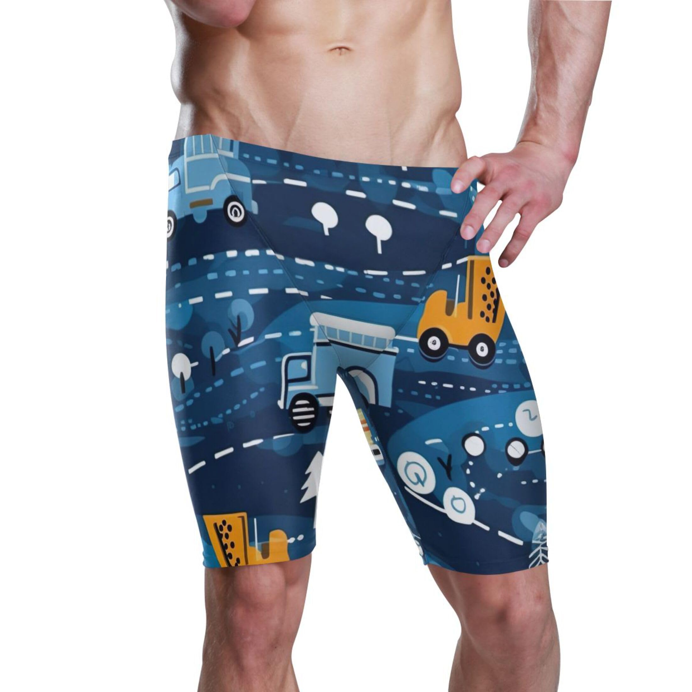 UMIRIKO Cute Car Men's Swimsuit Swim Jammers L B0400856