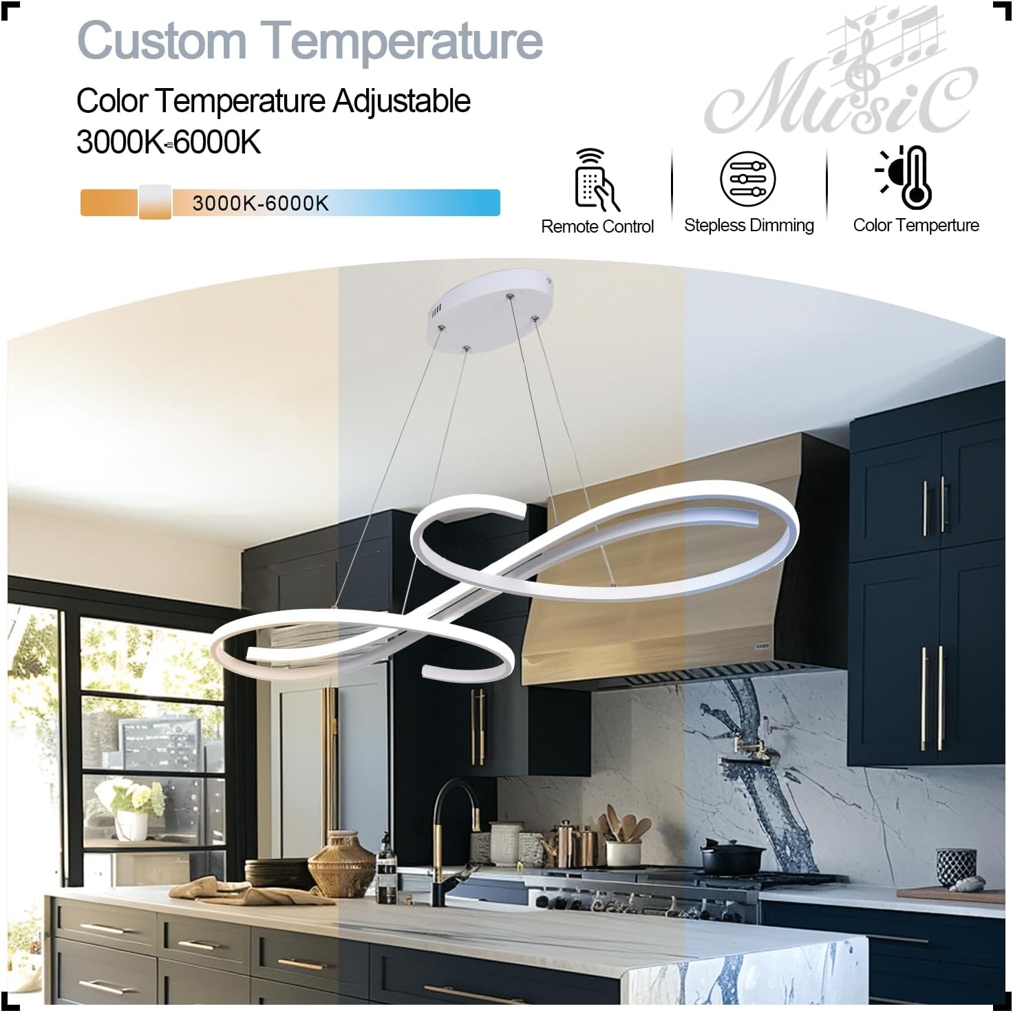 Modern LED Pendant Lights for Kitchen Island, Dimmable 39.75" Linear LED Chandelier Light Fixture, Upgraded Dining Room Ceiling Hanging Light Fixtures Height Adjustable