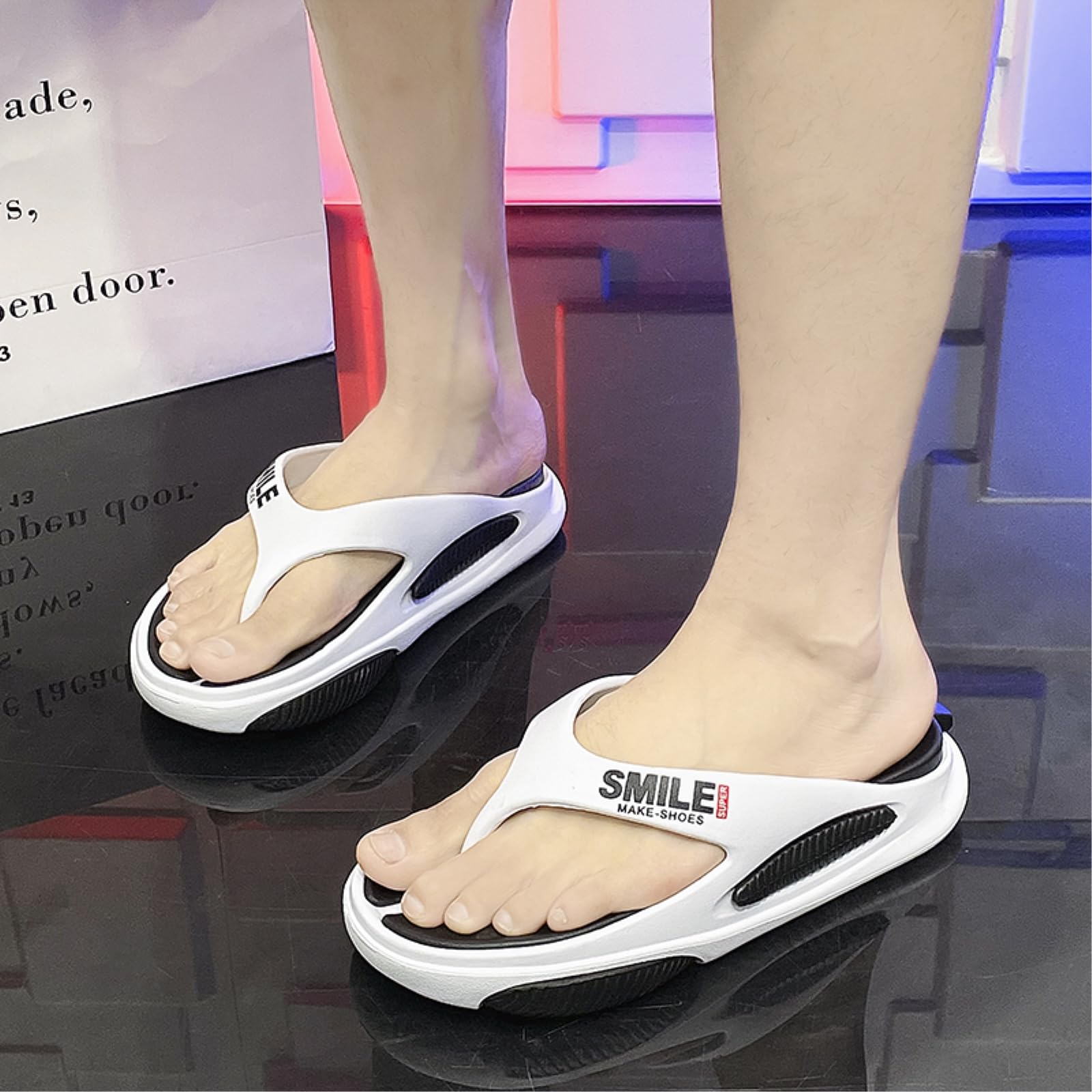 Ciabatte Uomini Due Toni Piattaforma Flip Flops, Casual Antiscivolo Spessa Suola Tanga Sandali, Moda Lettera Stampa Leggera Spiaggia Estiva-khaki-42-43