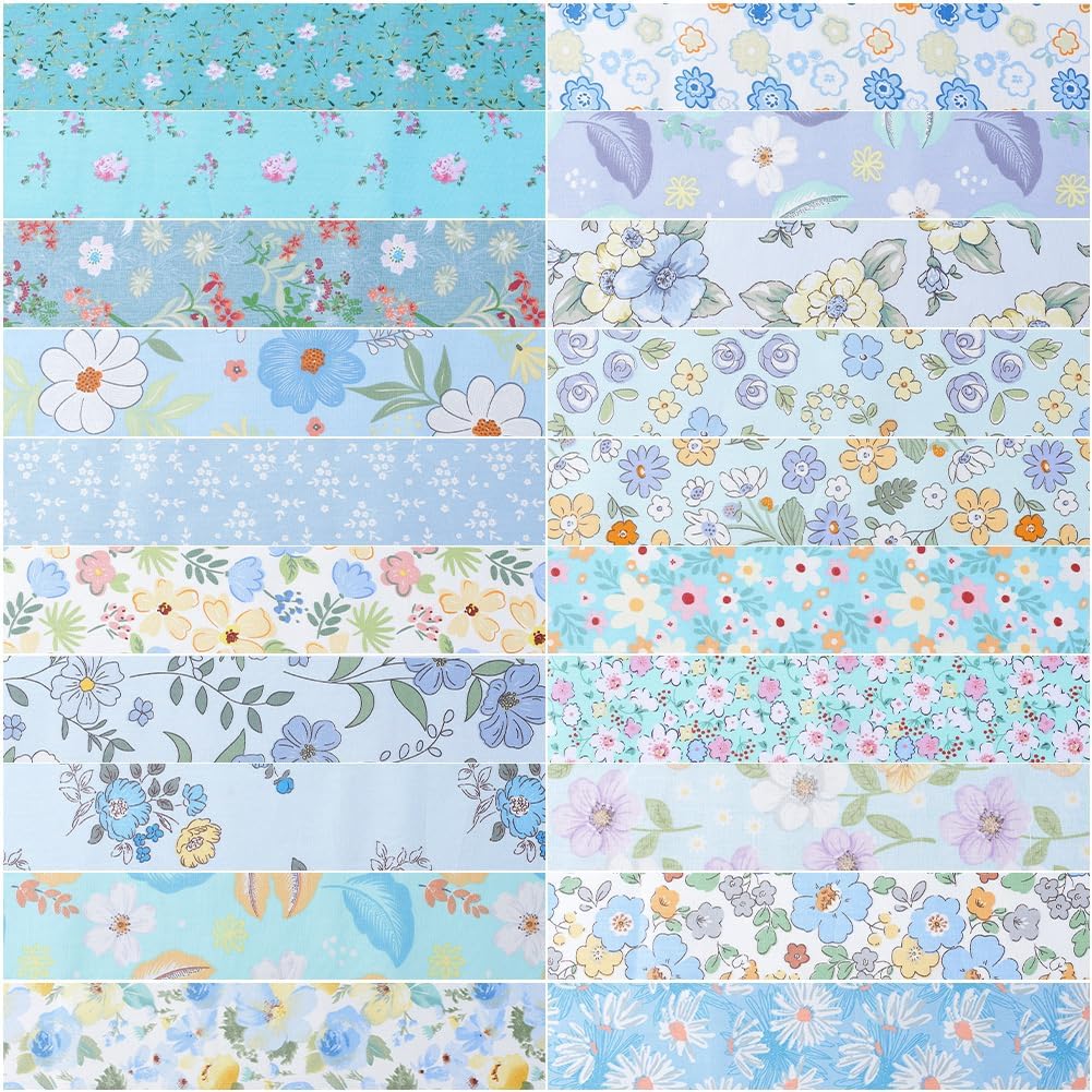 GORGECRAFT 40Pcs Cotton Quilting Strips 39 x 2.6 Inch Blue Floral Quilting Fabric Jelly Rolls Chinoiserie Spring Summer Precut Patchwork for Blanket Rug Upholstery Home Decor Purse Crafts Making
