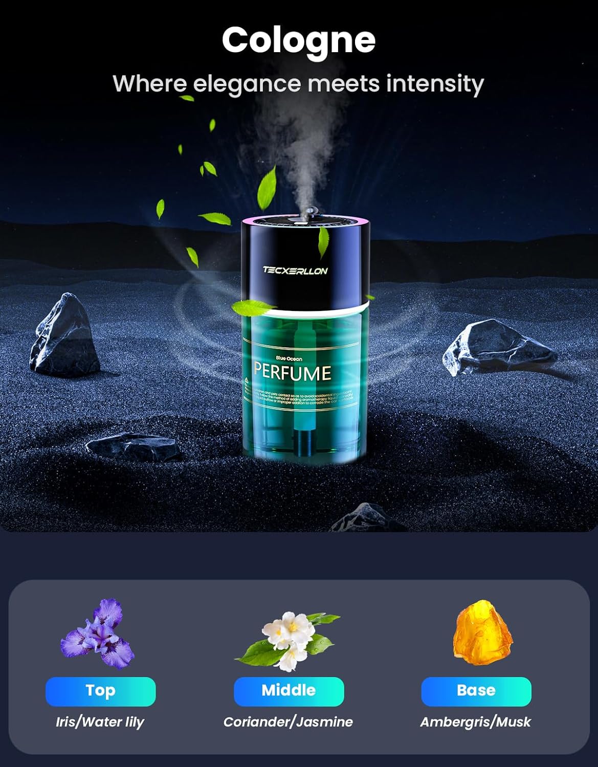 Smart Car Air Freshener, Car Diffuser With Star Light & 120ml Perfume, 4 Scent Modes, Auto On/Off, Rechargeable, Long Lasting Car Air Freshener for Cars, Homes, Offices, Bedrooms-Cologne - Image 9