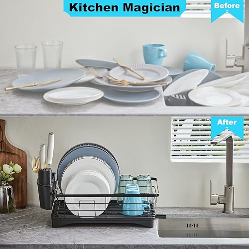 Miniatura 3 de Estante de secado de vajilla de acero inoxidable y escurridor de platos para encimera de cocina, ahorro de espacio, estante de vajilla desmontable