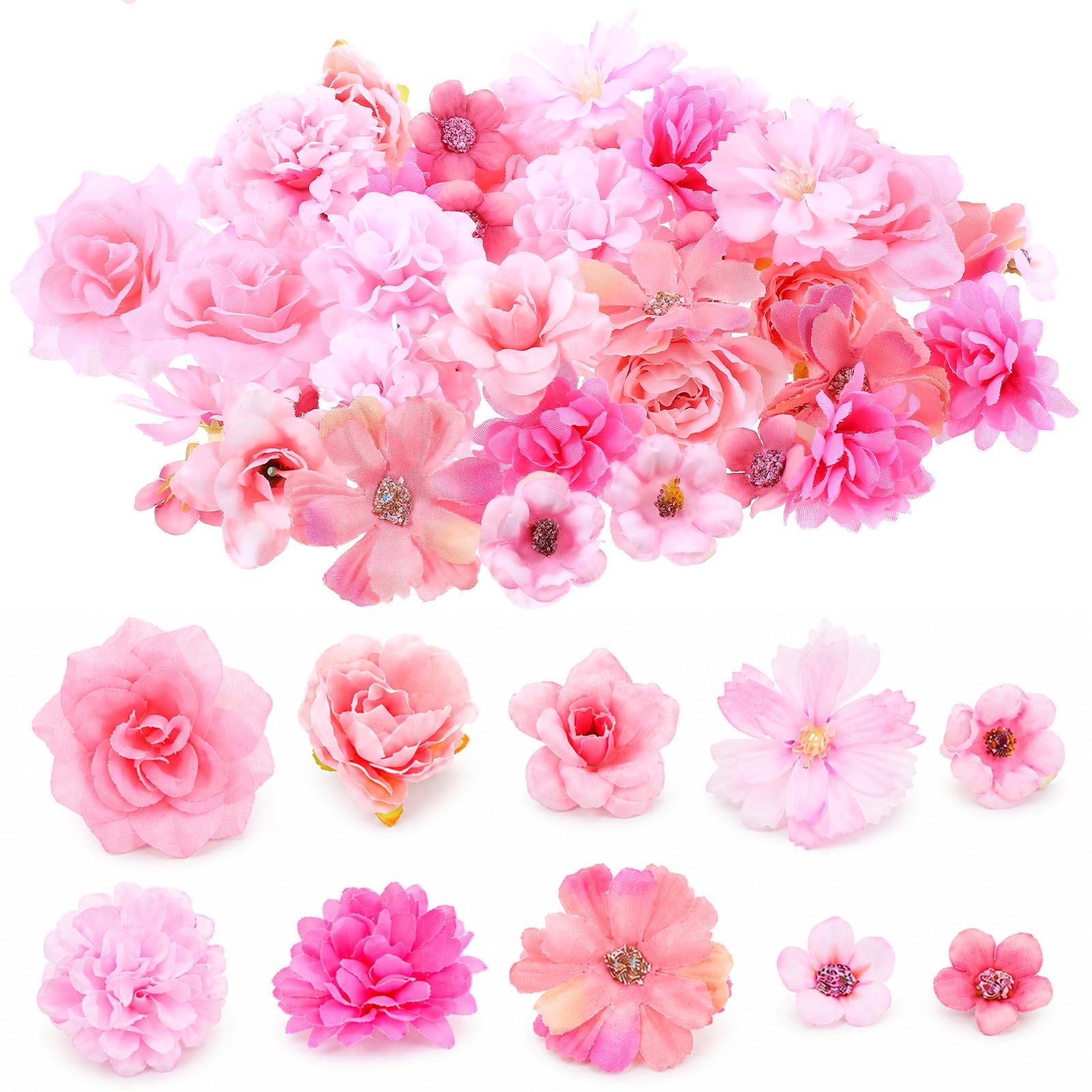 Sorcristy 50 Pcs Mini Faux Flower Heads, Pink Artificial Small Decorative