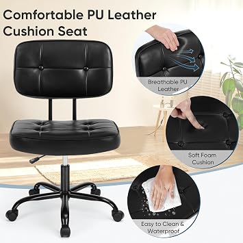 DUMOS Armless Office Desk Chair, Small Vanity Chair with Lumbar Support