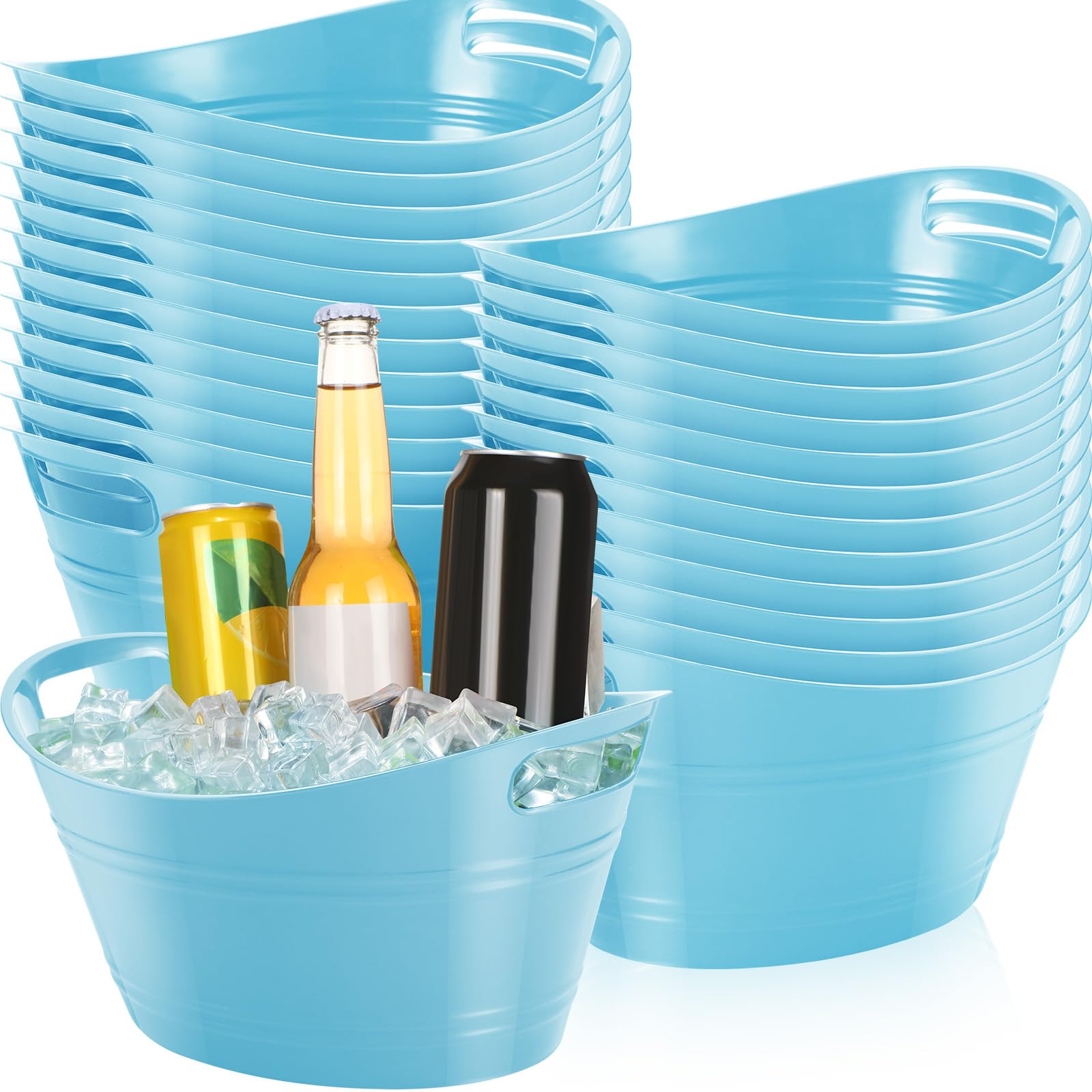 Norme 24 cubos de almacenamiento ovalados con asas, cubo de hielo de plástico de 4,5 L, botella de vino, cerveza, champán, botella de bebidas para fiestas, cesta de almacenamiento (azul cielo)