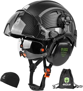 GREEN DEVIL Hard Hat with Dual Visors & Earmuffs - Vented ANSI Z89.1 Safety Helmet for Construction Forestry Men Women