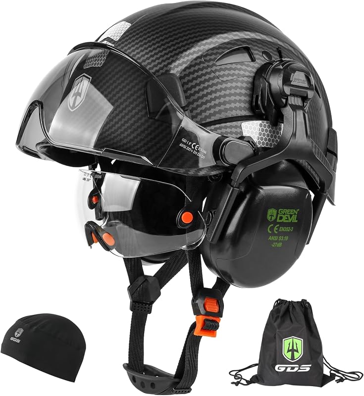 Hard Hat Safety Helmet with Visor and Ear Muffs Men Women Vented Work Hardhat ANSI Z89.1 Cascos De Construccion for Industrial Construction Forestry