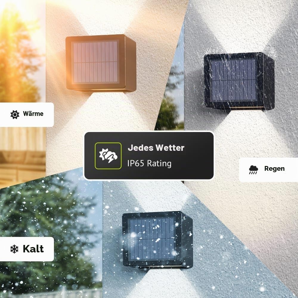 HOFTRONIC - Louis 4er Set Solar Wandleuchte Up Down - CCT 3000K & 5000K - IP65 Wasserdicht - Solar Außenleuchte - Inkl. Dämmerungsschalter