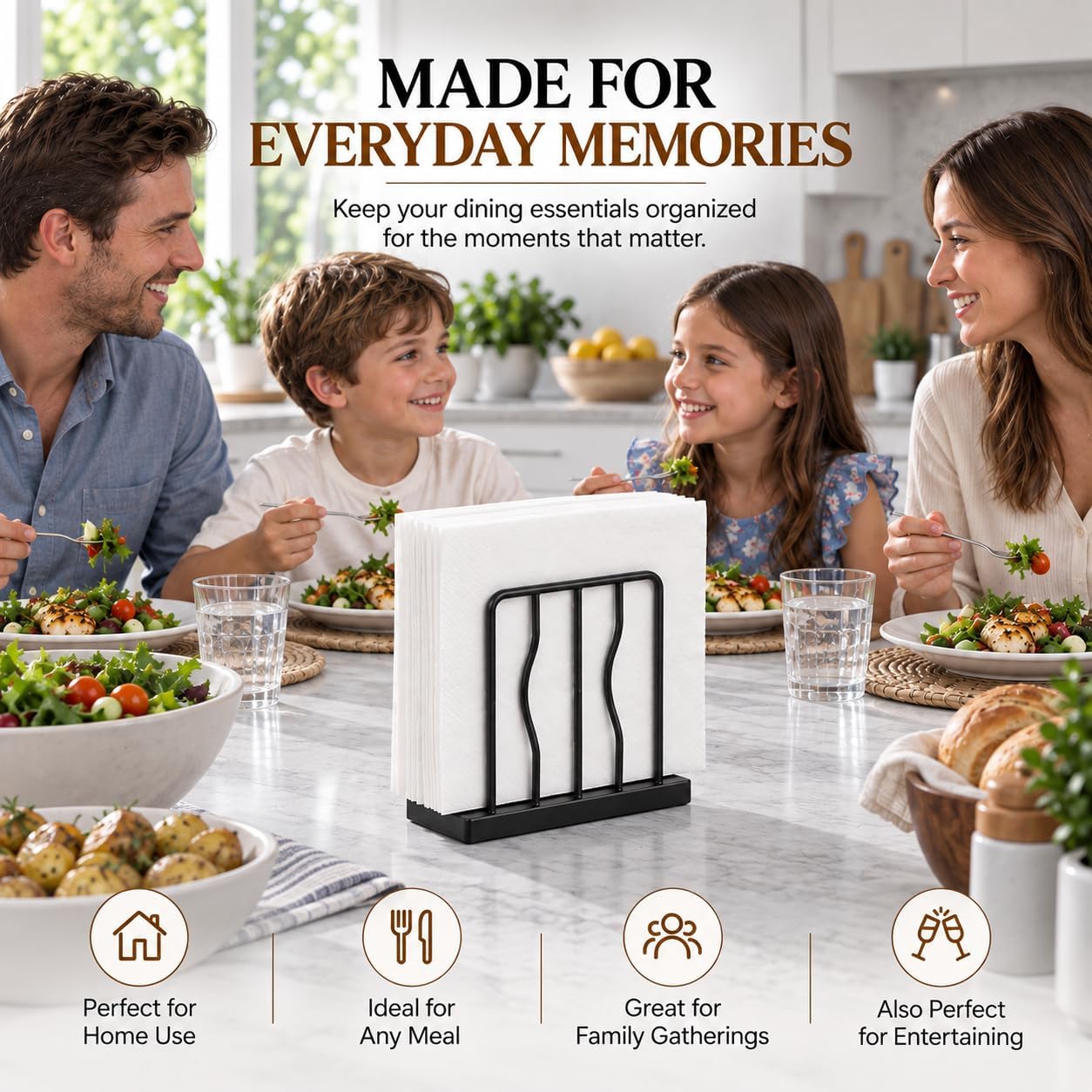Black Napkin Holder for Kitchen Counter, Dining Table & Bar with Weighted Metal Base