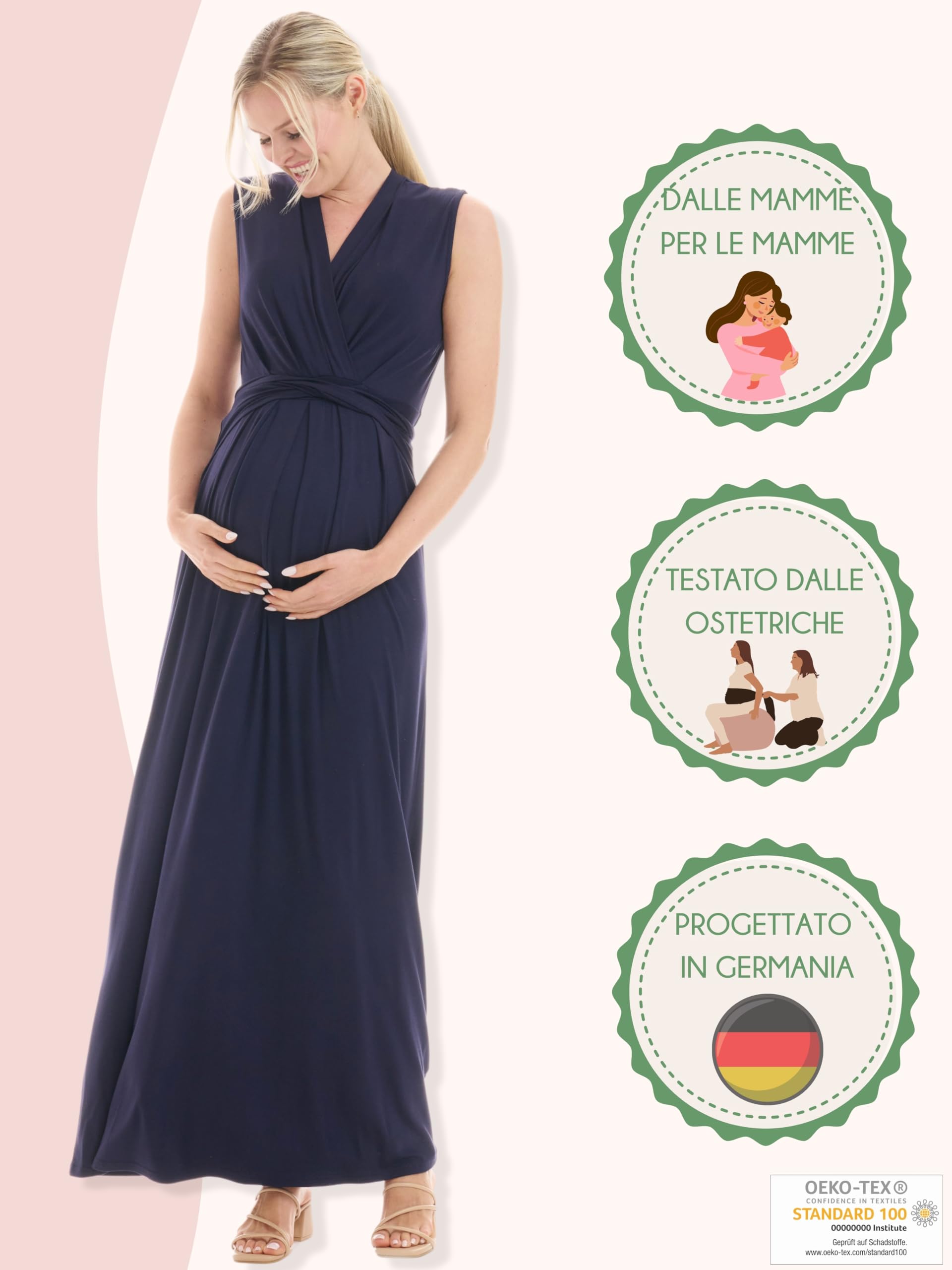 Herzmutter Abito Lungo per la maternità e la Gravidanza - vestivo per L'Allattamento - Maxi Abito Estivo - Festivo - Abiti da Donna per la maternità - Allattamento - 6900