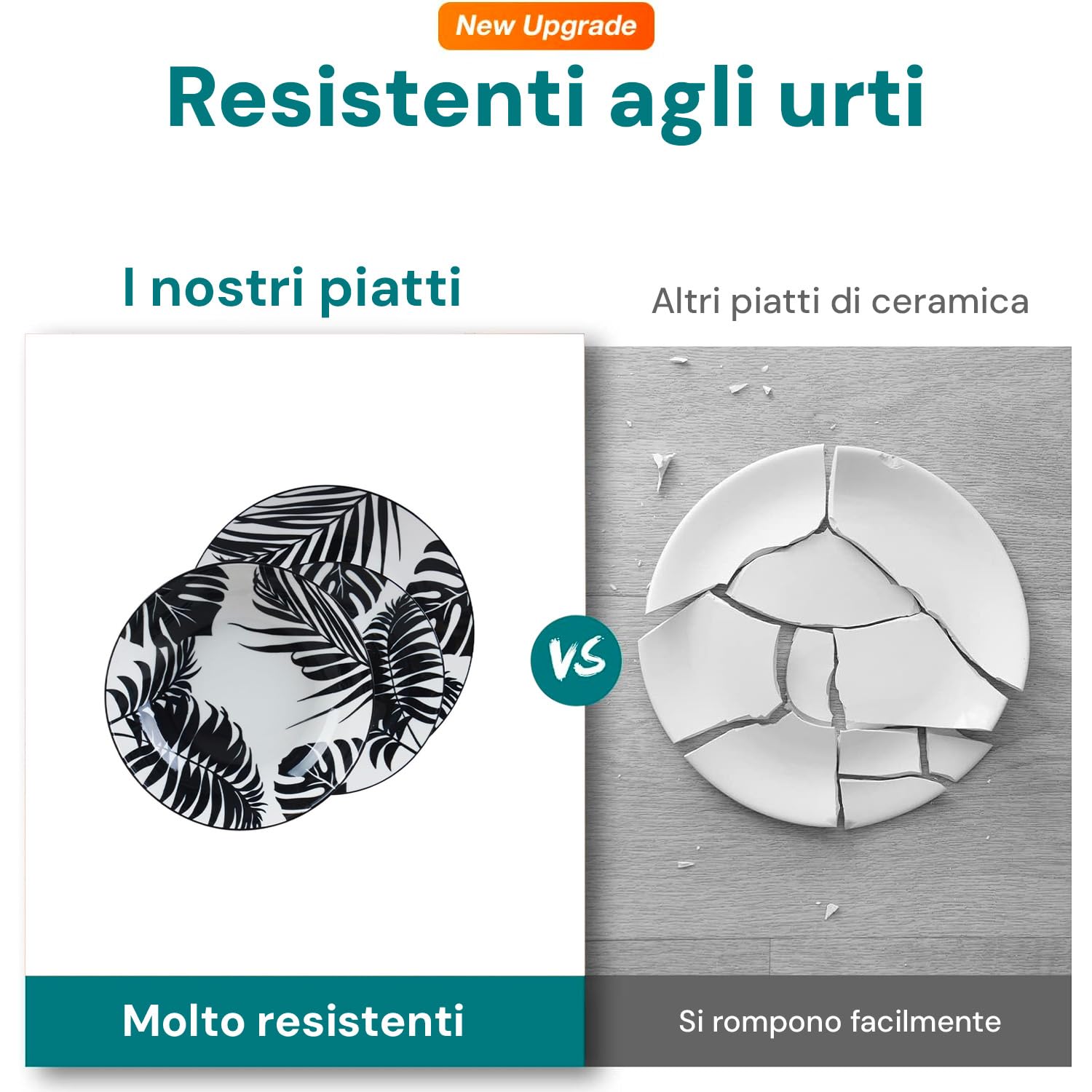 Avilia Servizio di Piatti in Porcellana con Foglie Bianco e Nero - Set 18 Pezzi Composto da Piatti Piani, Fondi e da Dessert - Ideale per ogni Occasione e Facili da Pulire in Lavastoviglie