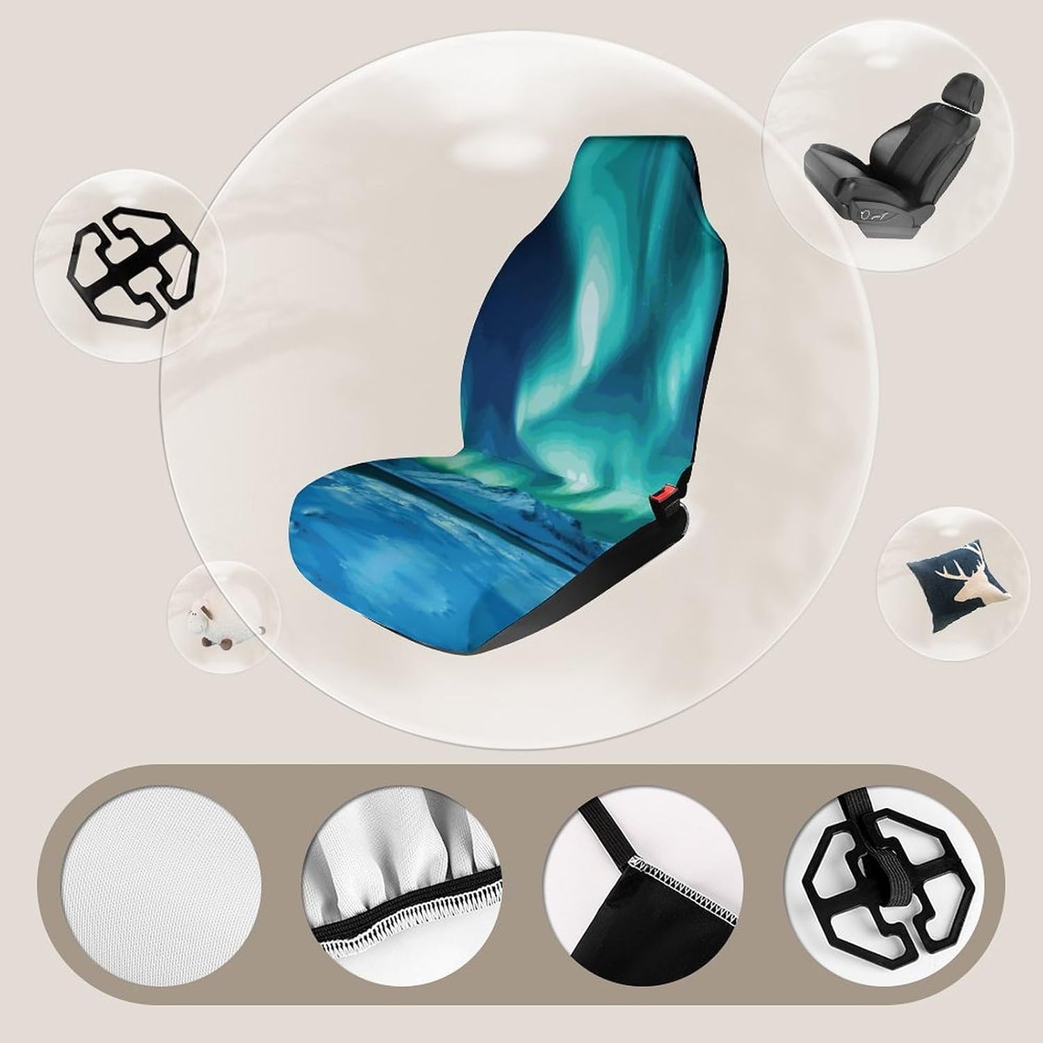 Breathable Car Seat Cover Northern Lights Car Front Seat Protector with Elastic Band Edge Auto Seats Cushions Cars Interior Accessories Fit SUV Sedan Van Truck 1PCS