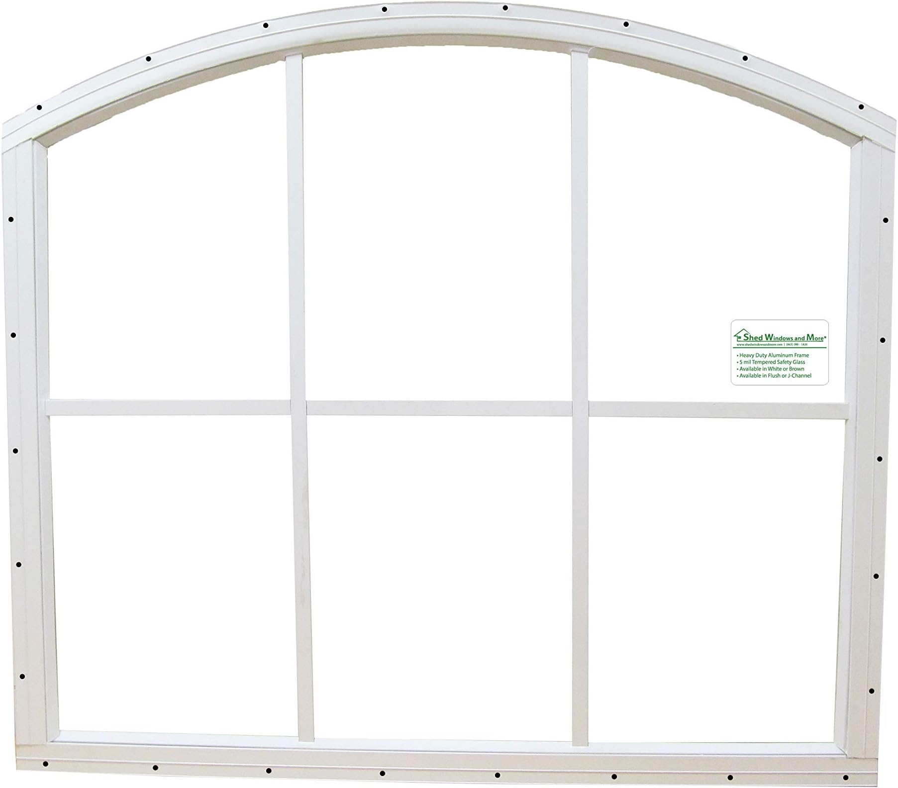 Shed Window 28 X 25 White 6 Lite Arched Top Safety Glass (White Flush)