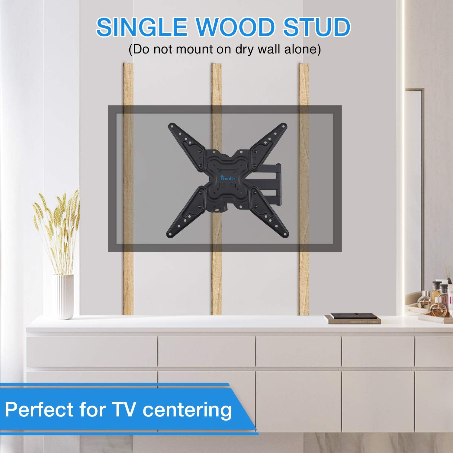 Review Product Rentliv Full Motion TV Wall Mounts TV Bracket for Most 26-55 TVs, up to VESA 400 x 400 mm and 99 lbs., TV Mount with Swivel Articulating 19 Extension Arm, Easy Single Stud Installation