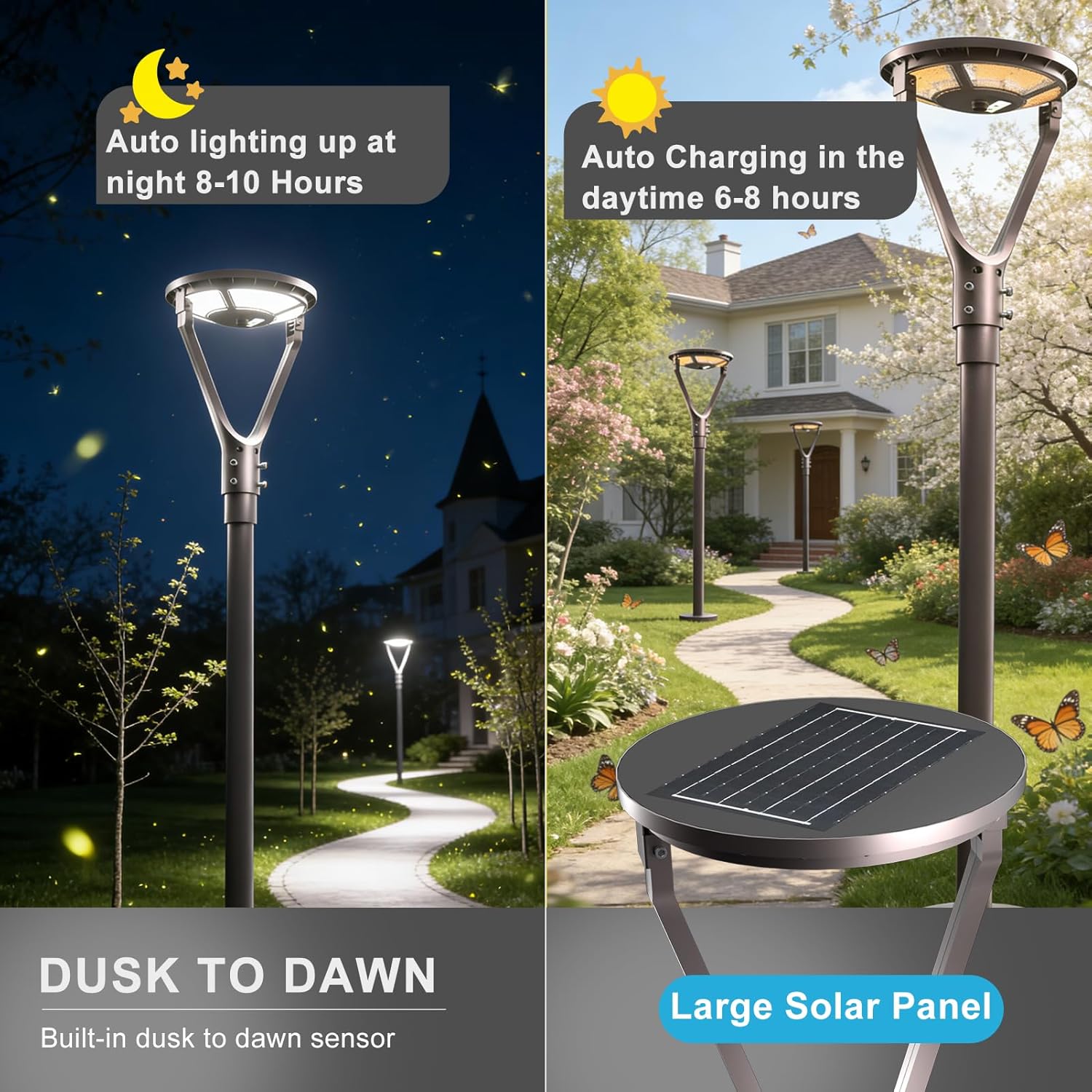 Lightdot Solar LED Post Top Lights Circular Area Light 5000K LED Parking Lot Light with Photocell, Outdoor Pole Lights Fixture for Garden Yard Street Lighting