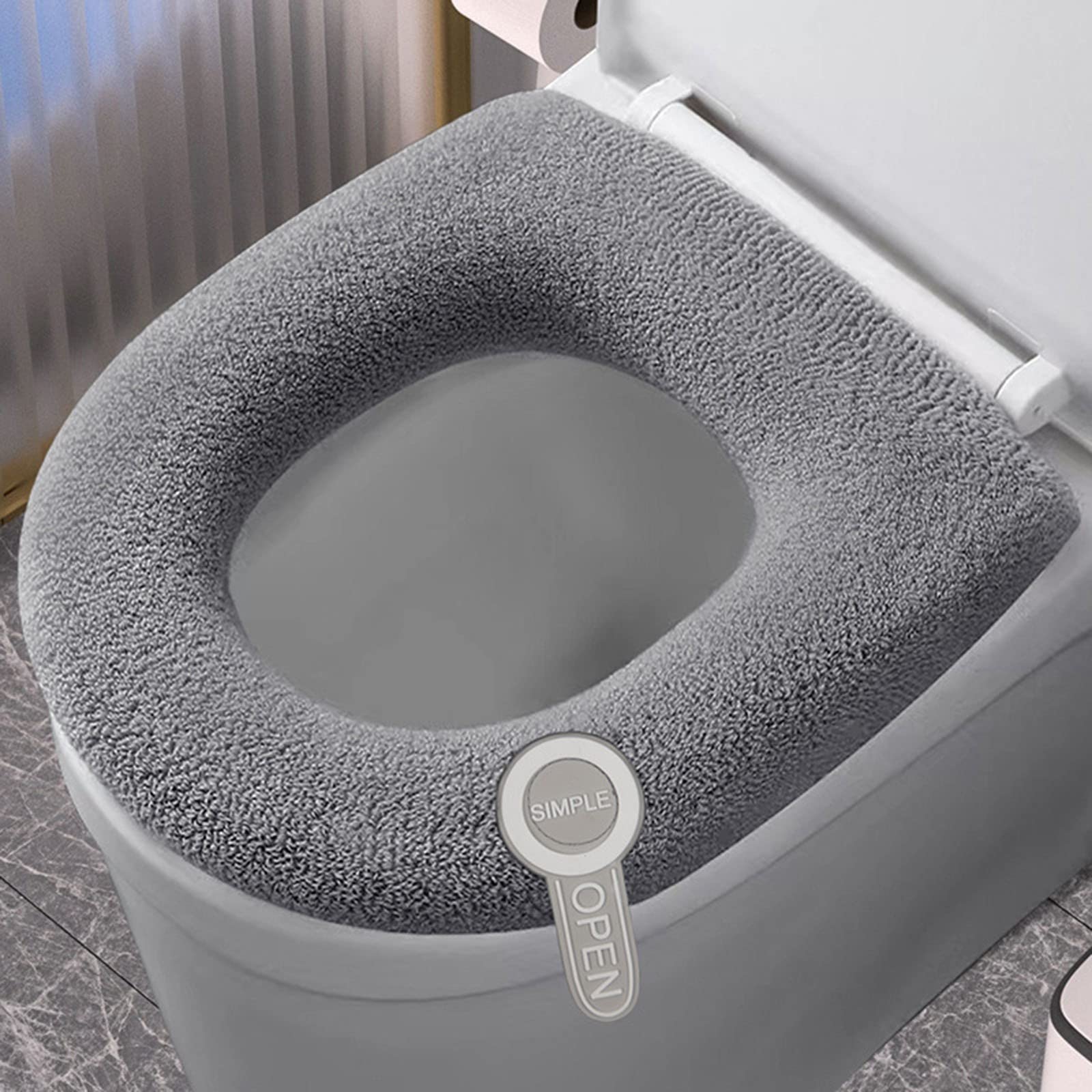 Mubx Four Seasons Universal Warm Toilet Seat, Soft Cover, Retractable, Washable, Comfortable, Reusable, Grey, Oval, Modern Minimalist, Polyester