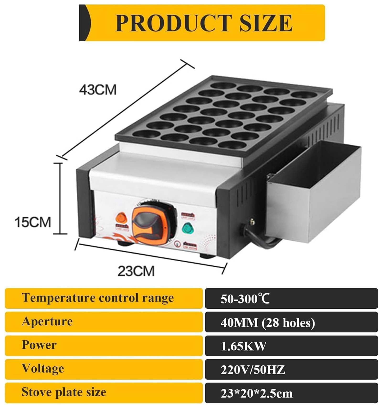 Takoyaki Maker 28 Holes Commercial Octopus Ball Maker with Non Stick Pan Japanese Takoyaki Machine