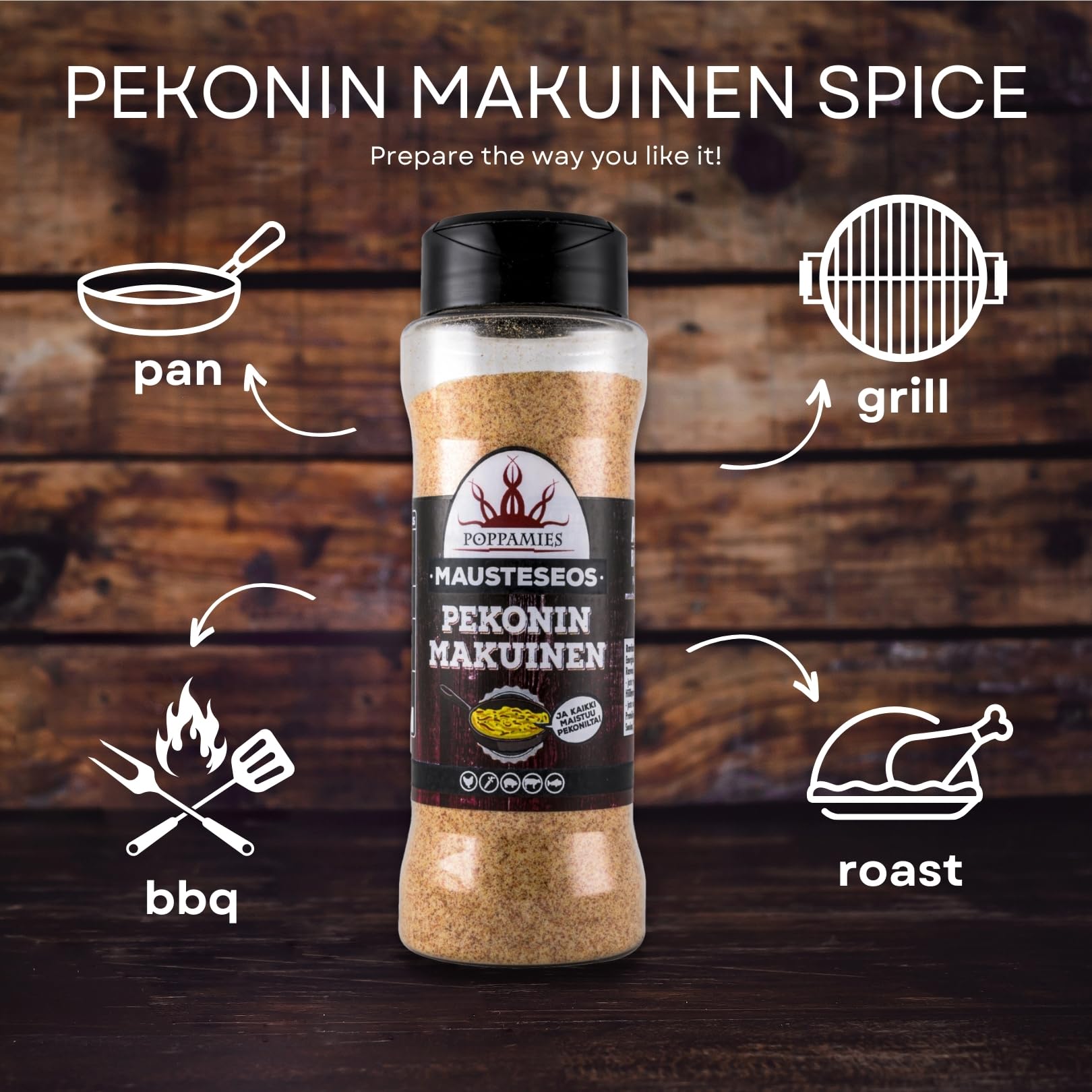 Poppamies Pekonin Makuinen - Mezcla de especias con sabor a tocino - Ideal para carne, patatas y verduras - 100 g