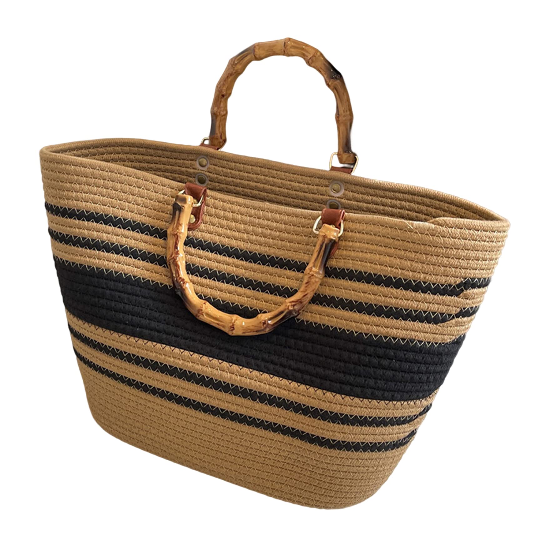 Sac de paille robuste anti-déformation : le sac fourre-tout rétro avec anse bambou solide