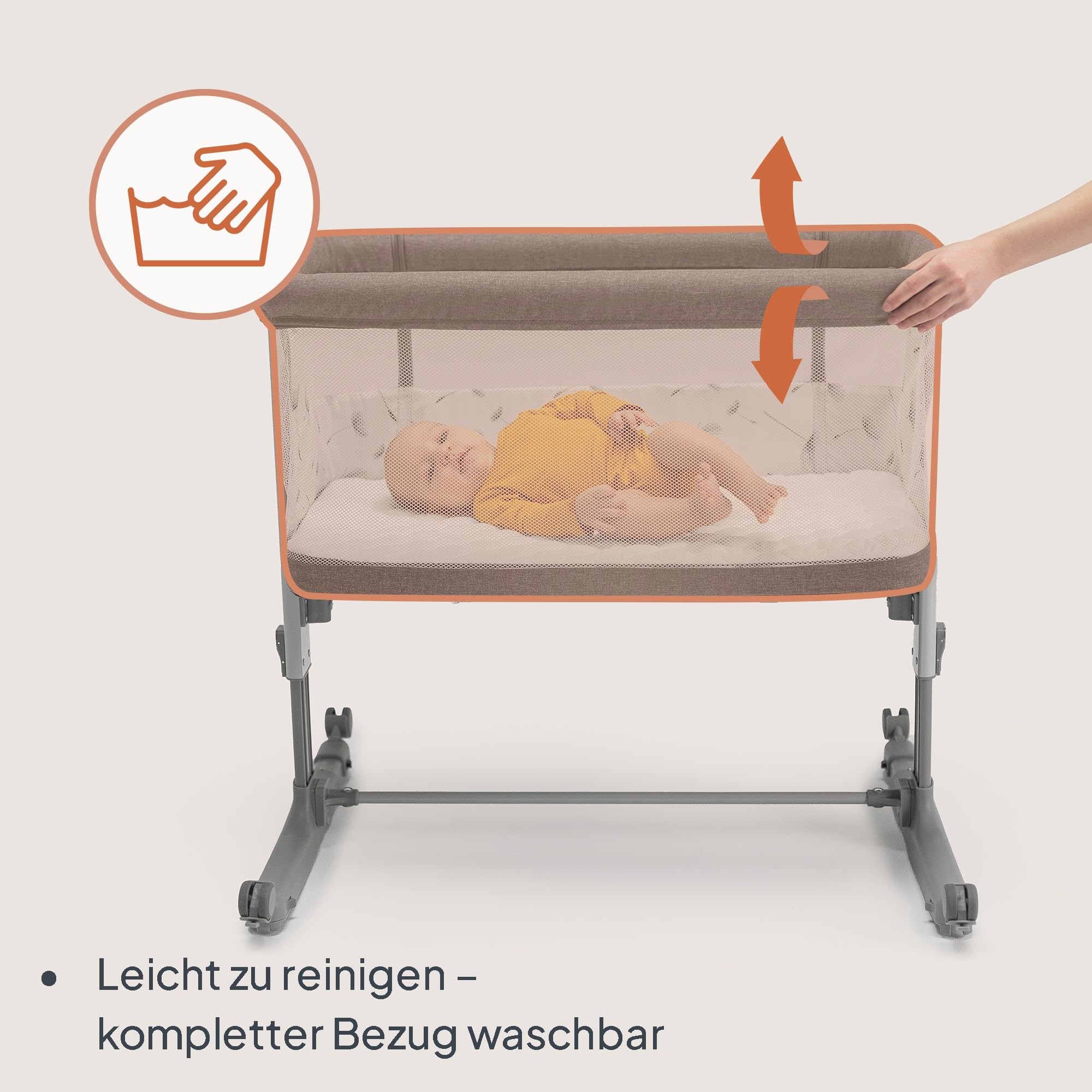 Lionelo Aurora 3 in 1 Babybett bis 9 kg, Beistellbett, Wiege, Höhenverstellug und Einstellung der Neigung der Matratze, 4 Räder mit Bremse Ergonomische Matratze Tasche