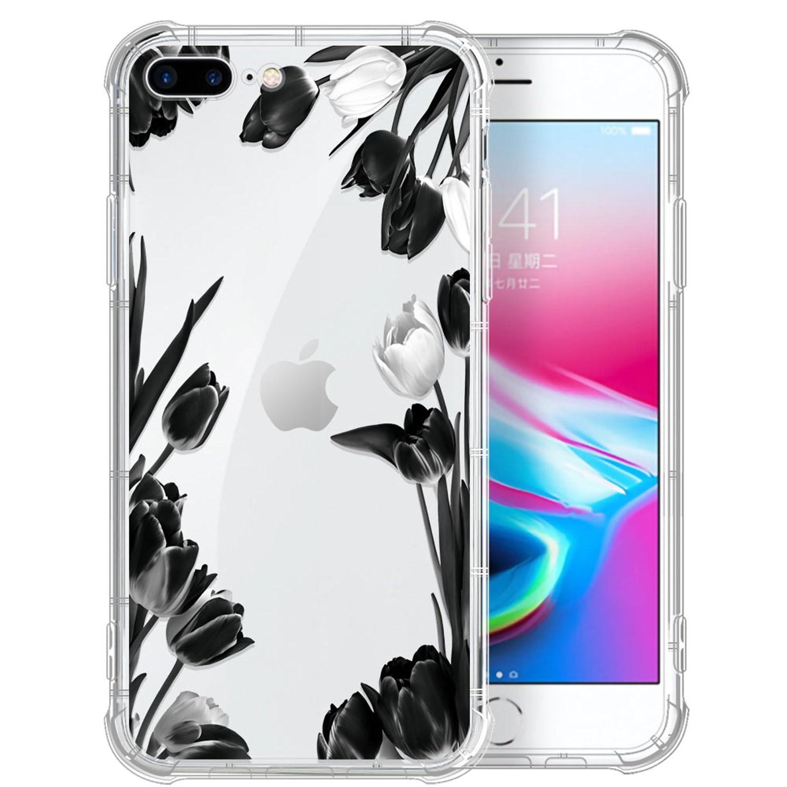 Yuning419Case Compatible with iPhone 8 Plus,Tulip Clear Case for iPhone 7 Plus,Soft TPU Transparent Case Shockproof Protective Cover for iPhone 7/8 Plus 5.5 inch