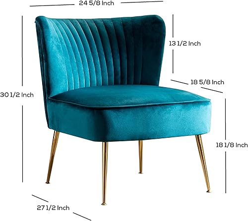 Miniatura 3 de WO Home Furniture - Silla decorativa de terciopelo copetudo de 25 pulgadas de ancho con patas de metal dorado resistentes a la corrosión, asiento