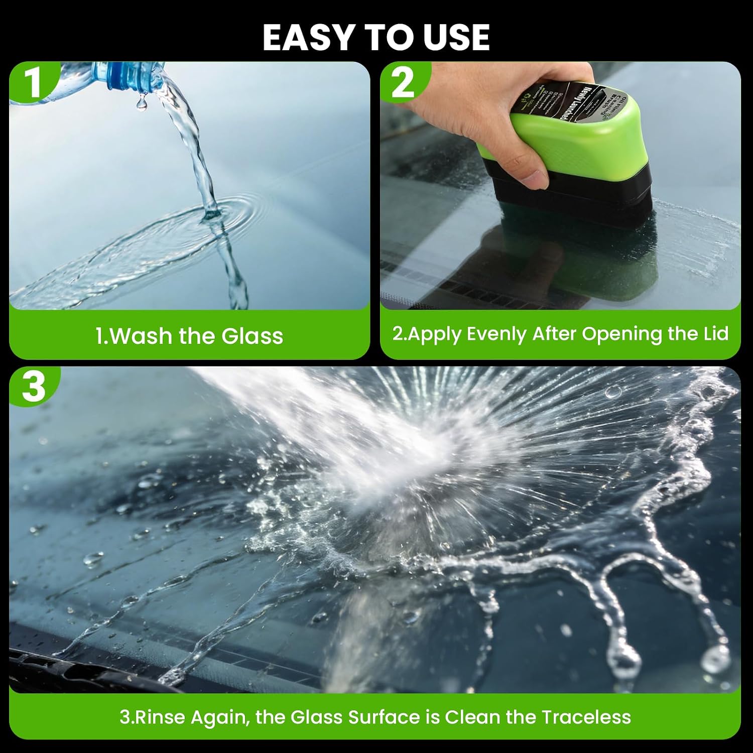 2 Pieces Automotive Oil Film Cleaning Brush,Oil Film Cleaning Brush for Car,Cleaner Glass Oil Film for Windscreens,Side Windows,Car Windows (Green)