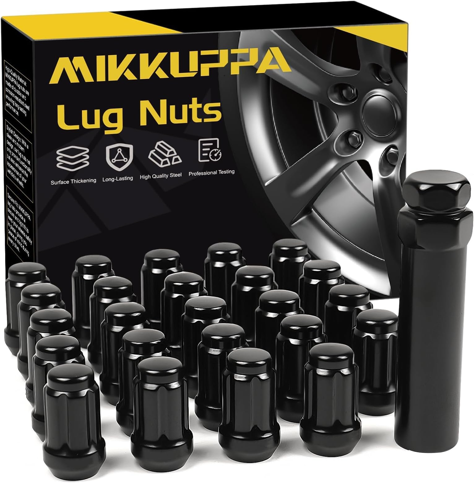 MIKKUPPA 24pcs M12x1.25 Lug Nuts - Replacement for 2005-2015 Nissan Armada, 2004-2019 Titan, 1995-2004 Pickup Aftermarket Wheel Black Closed End Spline Lug Nuts