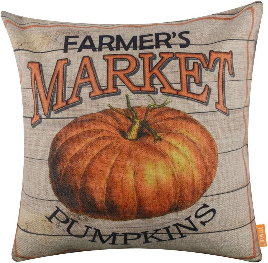 LINKWELL18x18 inches Farmhouse Style Happy Fall Harvest Day Season Seasonal Gifts Burlap Throw Pillow Cover Standard Multi CC1531
