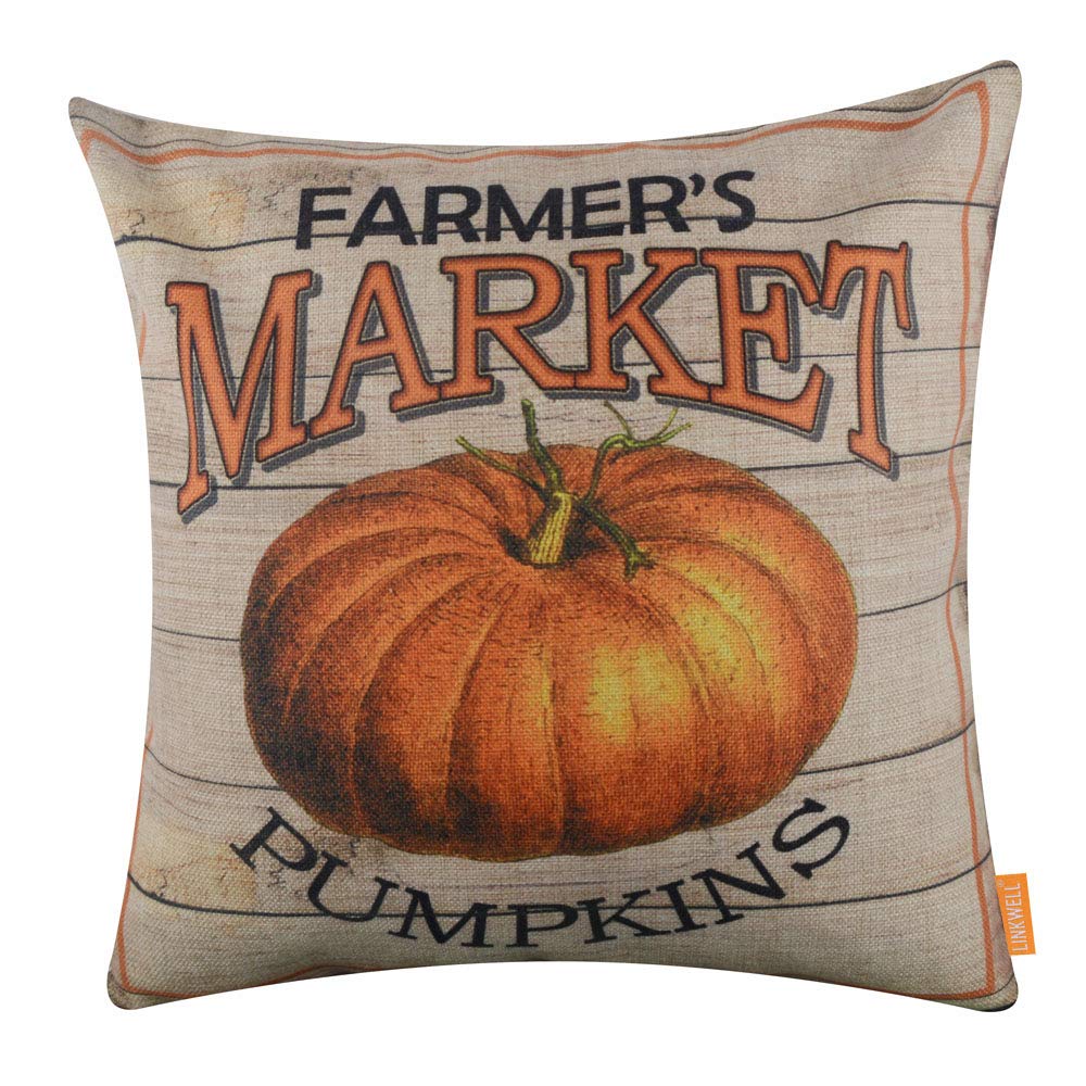 LINKWELL18x18 inches Farmhouse Style Happy Fall Harvest Day Season Seasonal Gifts Burlap Throw Pillow Cover Standard Multi CC1531