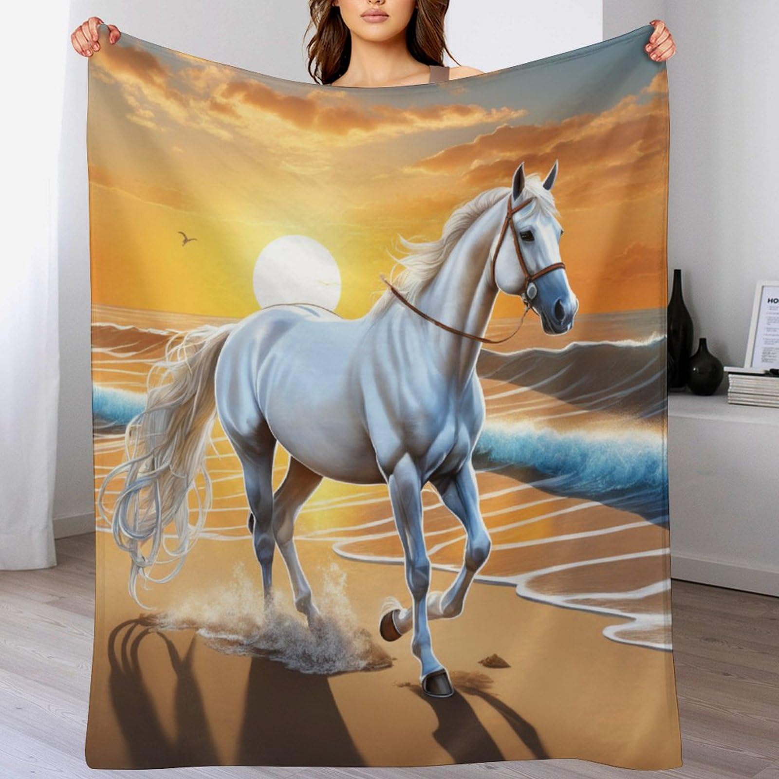 Couverture motif cheval 3D plaid moelleux idée cadeau maison