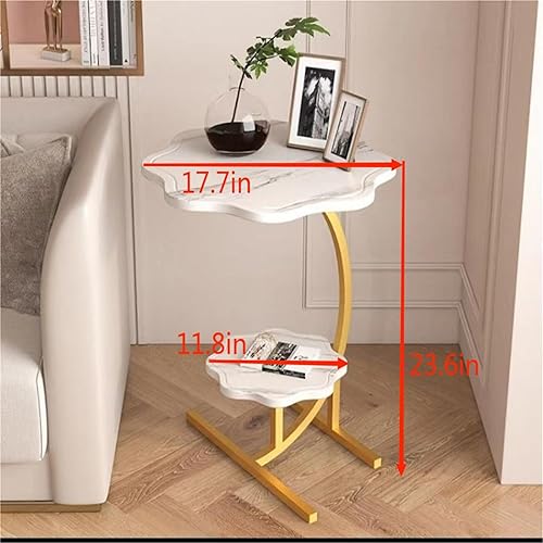 Miniatura 12 de Mesa auxiliar con forma de flor, mesa auxiliar para sofá, mesa en forma de flor, mesa pequeña en forma de C con textura de mármol, mesa auxiliar de