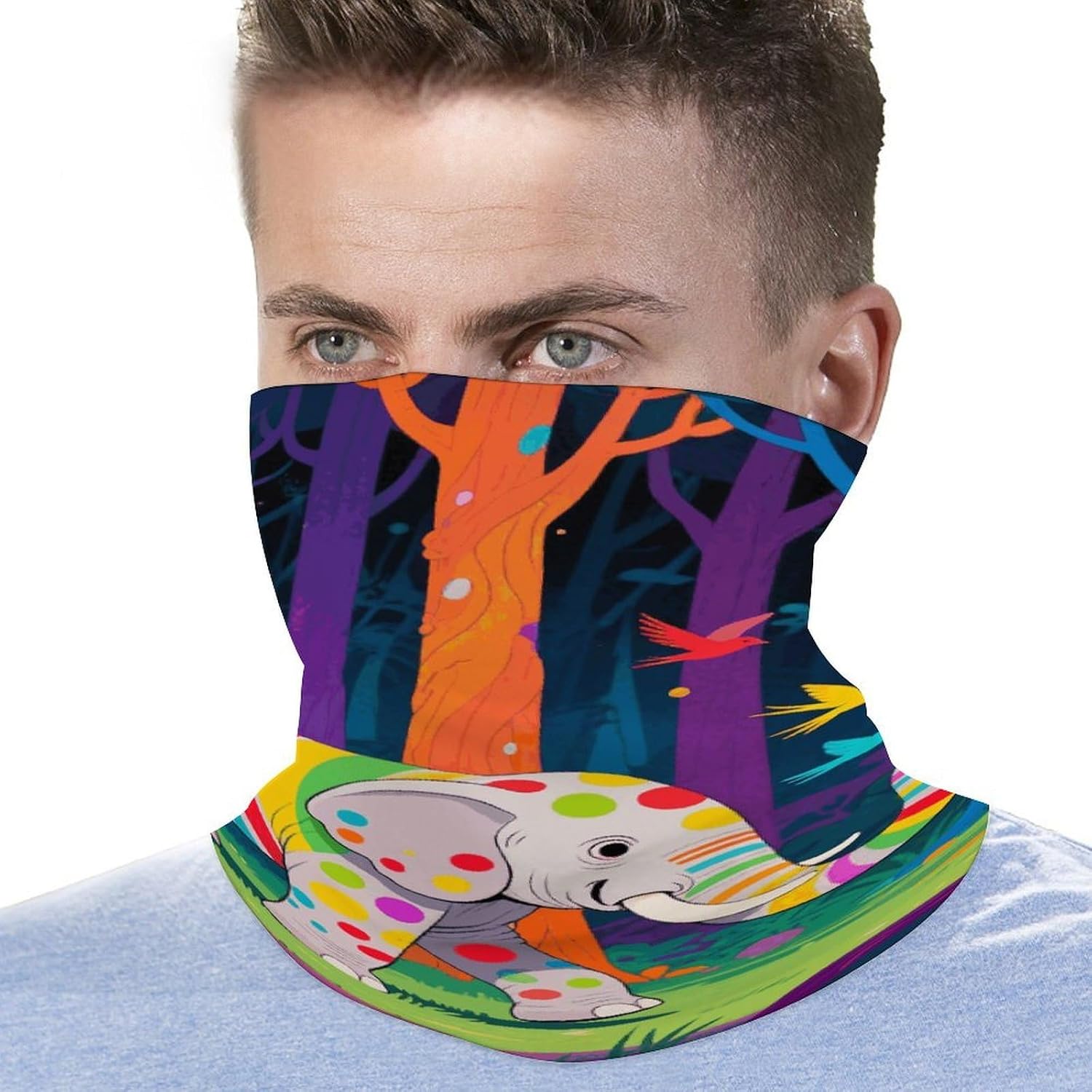 Colorful Forest Elephant Cooling Headscarf Cooling Breathable Face Mask UV Protection Scarf Hiking Bandana
