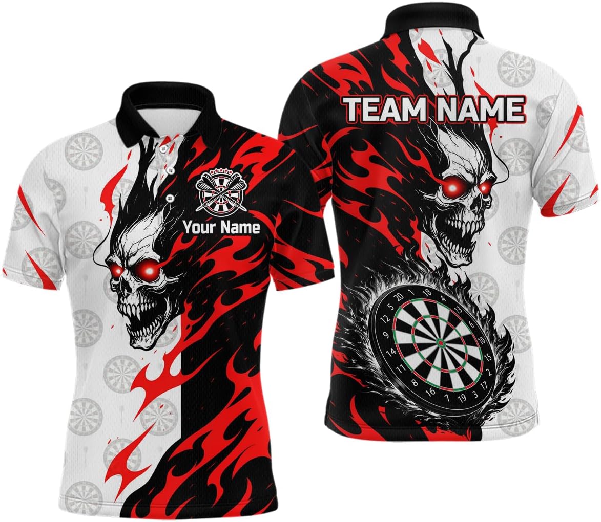 Red and Black Flaming Dart Shirt for Team Men Women Dart Shirts Custom Dart Jersey Dartboard Shirt Polo and Quarter-Zip Shirt