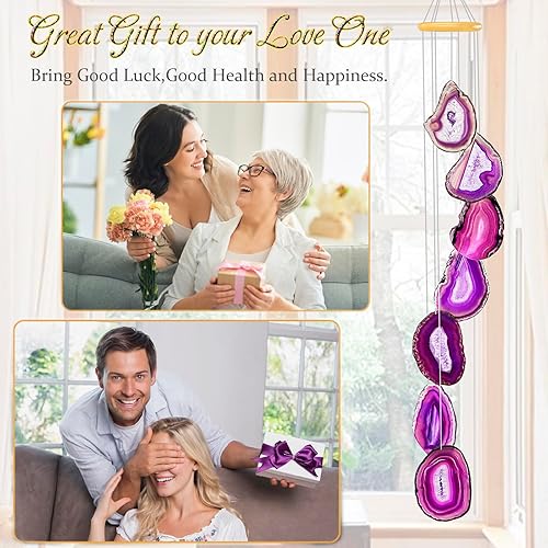 Miniatura 7 de Cristales y piedras curativas, campanillas de viento de cristal de 29 pulgadas con sonido relajante, campanillas de viento únicas para exteriores,