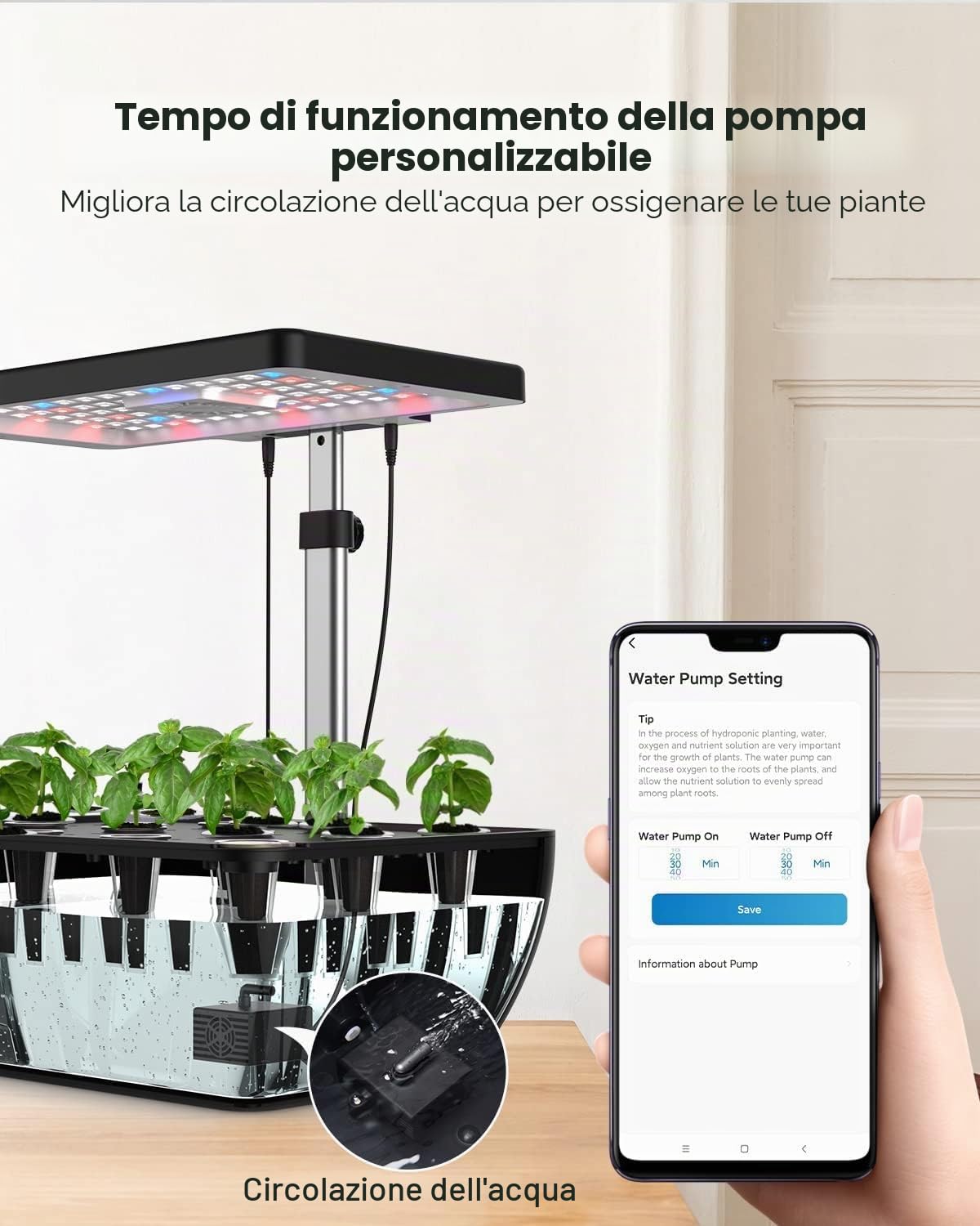 iDOO Giardino Intelligente Wi-Fi con LED Lampada da Coltivazione, 6,5L Sistema di Coltivazione idroponica con Ventola silenziosa, Giardino di Erbe da Interno da 12 baccelli, Altezza Regolabile - 37cm
