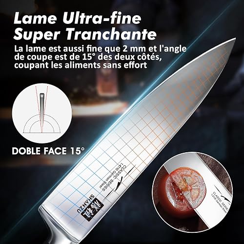 SHAN ZU Kitchen Knives Sets 3pcs with German Stainless Steel Professional Japanese Knives Set, Ultra Sharp Chef Knife Set Including Chef's Knife 20cm Kitchen Knife 15cm Paring Knife 9.5cm - 3