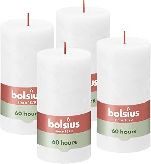 Rustic Pillar Candle - White - Pack of 4 - Long Burning Time of 60 Hours - Household Candle - Interior Decoration - Includes Natural Vegan Wax - No Palm Oil - 130 x 70 mm - Mother's Day