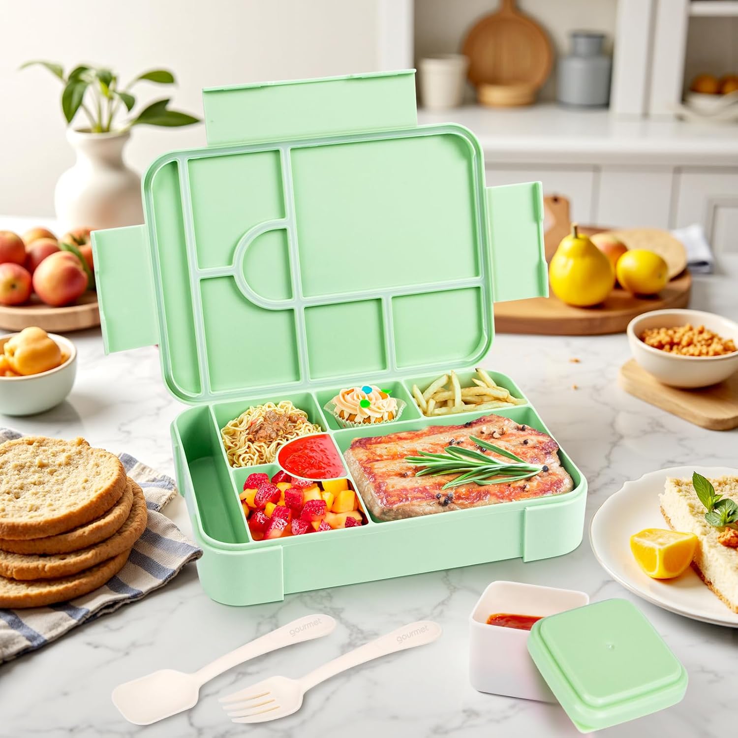 1330ML Leakproof Bento Box 6 Compartments BPA Free Microwave Safe