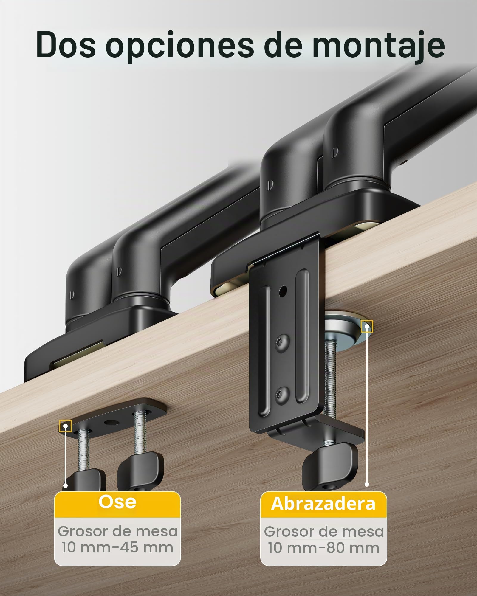 monTEK Brazo Soporte 2en1 Monitor 17-32" Portátil 12-18", VESA 75/100mm | Incluye abrazadera y pasacables de mesa, brazo ergonómico ajustable, montaje rápido, ahorra espacio para oficina y hogar