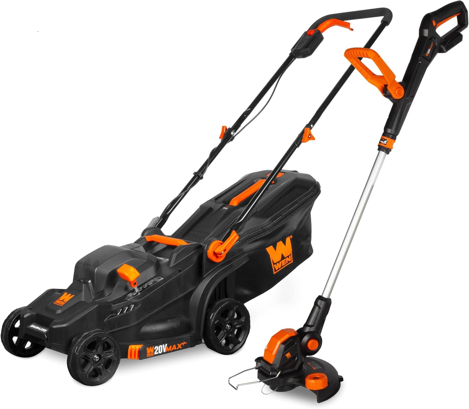WEN 20V Max Cordless 15-Inch Lawn Mower and String Trimmer Combo Kit with 5Ah Battery and Charger (20VK2MLB)