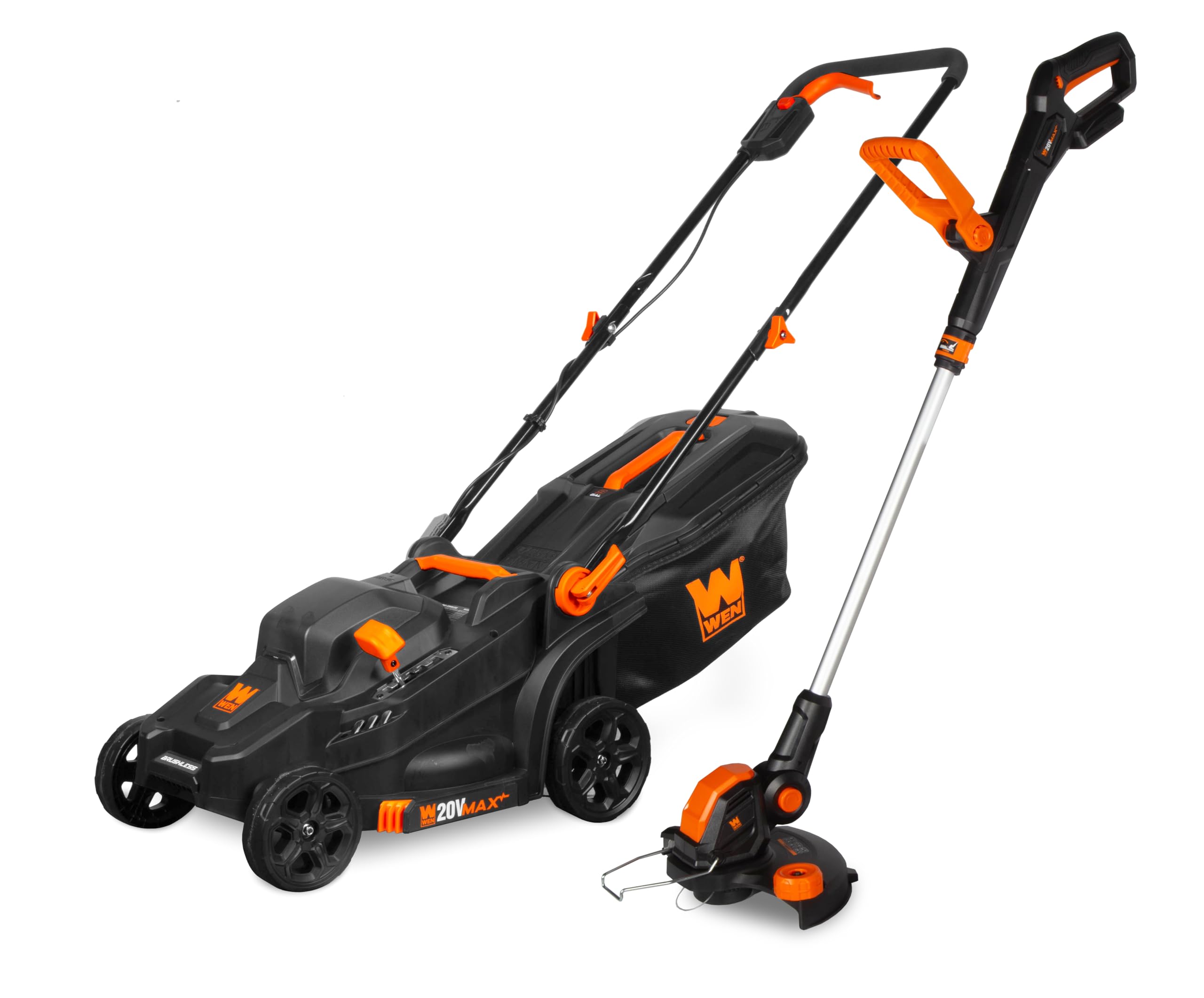 WEN 20V Max Cordless 15-Inch Lawn Mower and String Trimmer Combo Kit with 5Ah Battery and Charger (20VK2MLB)