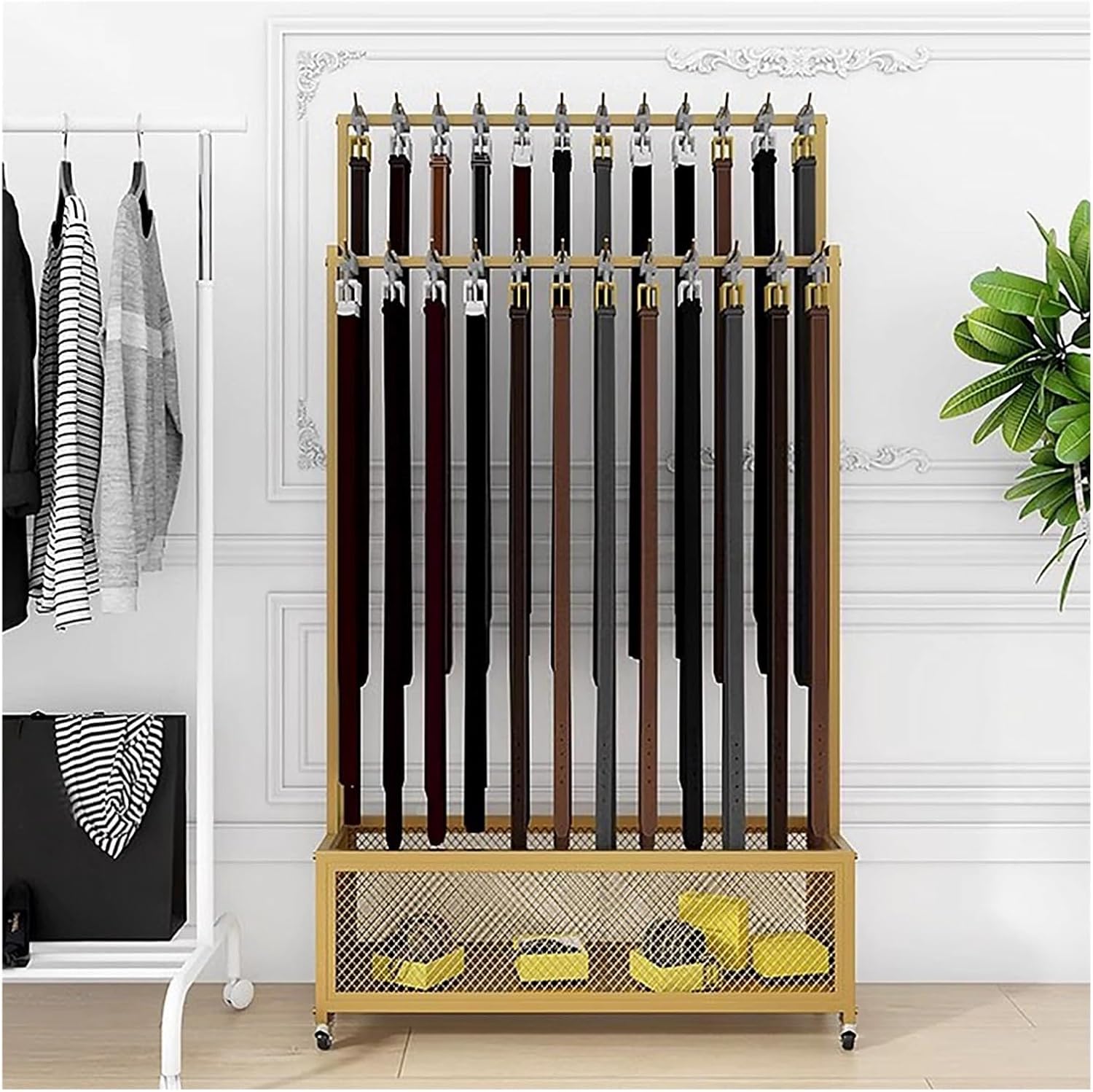 Mobile Storage Rack Freestanding Display Rack Tool Pegboard Garage,Freestanding Tie Display Rack on Wheels - Portable Iron Frame for Ties, Underwear & Socks - Commercial Storage Shelf with B