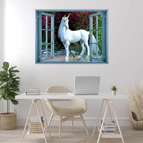 Miniatura 4 de wall26 Adhesivo de pared removiblemural de pared, vista de ventana, magia mística, unicornio, animales del bosque, fotografía de naturaleza,